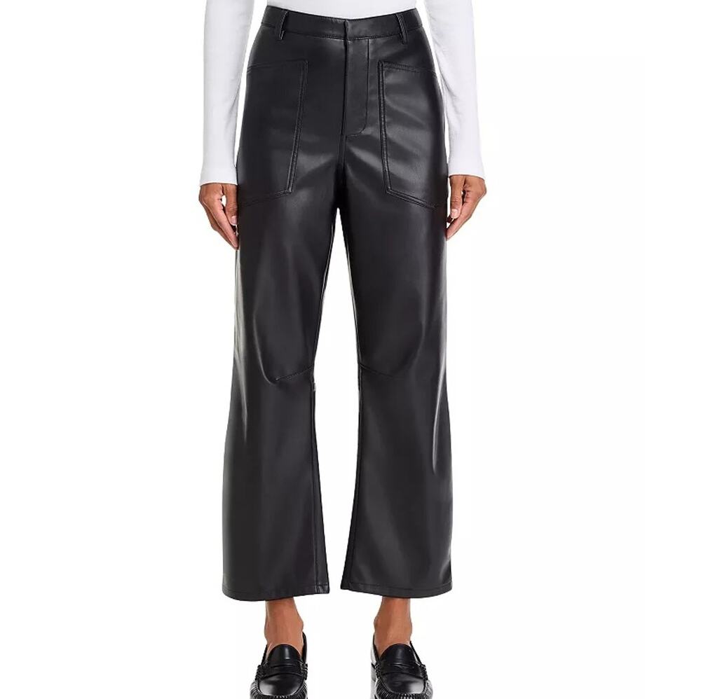 Steve Madden Women Black Faux Leather Haniel Casual Barrel Leg Crop Pants Size L